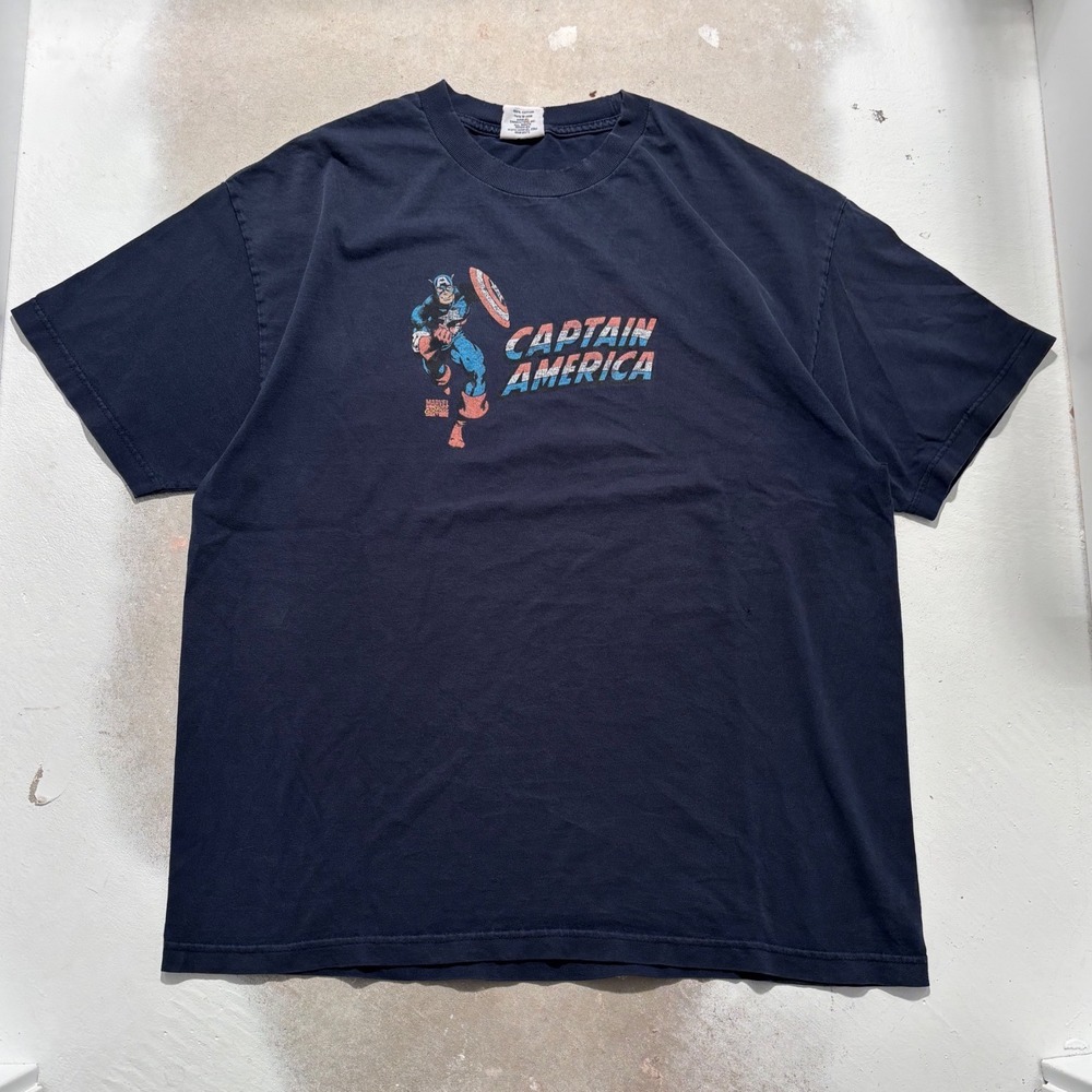 Vintage 2006 Marvel Comics Captain America T-Shirt Mens XL Navy Blue Distressed